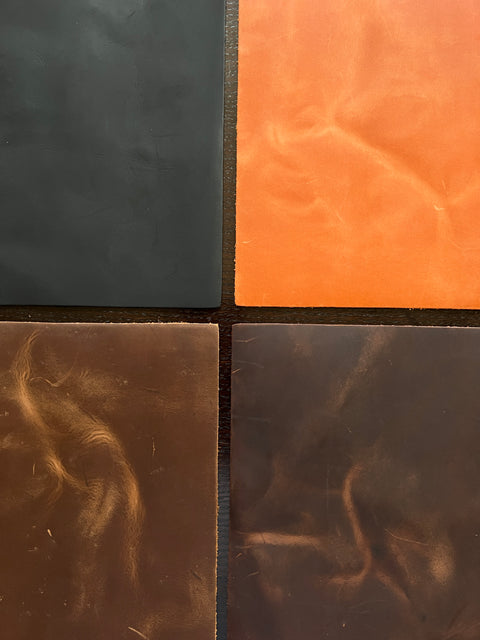 Explore the Versatility of Crazy Horse Pre Cut Leathers - Ideal for Hobbyists, Small Businesses, Hat Patches, Jean Tags, Home Decor, and Interior Design Projects. Discover our 4/5 OZ Semi-Veg Collection in 4 In-Stock Colors.