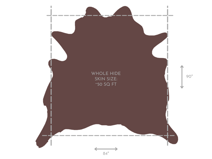 Ivory Off White Premium Upholstery Cowhide – Chrome-Tanned Automotive and Furniture Leather, Naturally Pebbled Top Grain, 1.3–1.5 mm (~4 oz), ~55 Sq Ft Whole Hide skin size guide