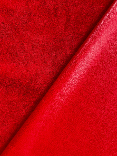 Red Natural Grain Chrome-Tanned Cowhide – Deer-Tanned Process, Full Aniline Finish, 1.1–1.3 mm (3 oz), ~20 Sq Ft (Also Available in 10 Sq Ft)