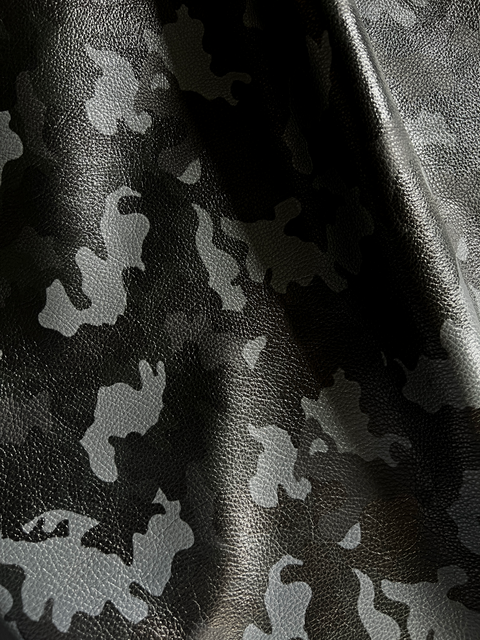 Black Camouflage Printed Natural Grain Cowhide