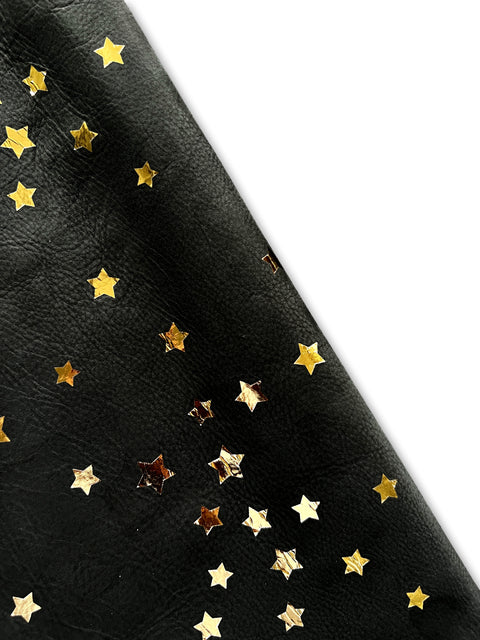 (Black) Gold Stars Printed Nubuck Cowhide