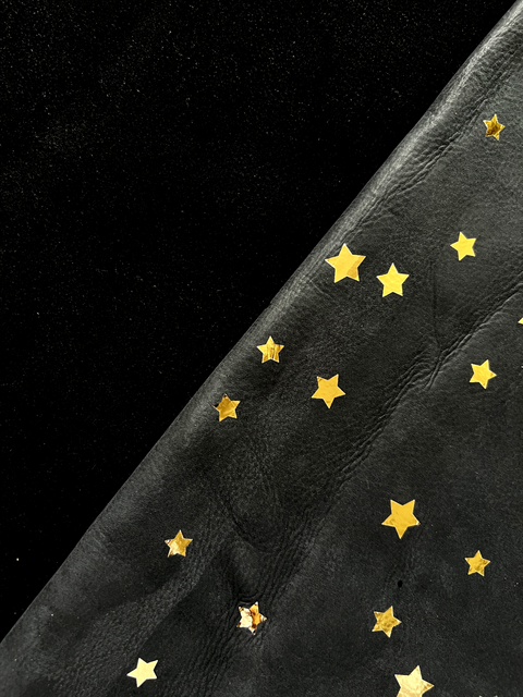 (Black) Gold Stars Printed Nubuck Cowhide