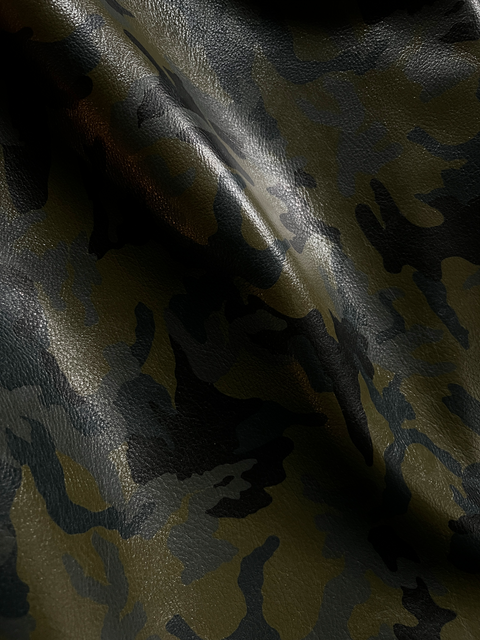 Army Green Camouflage Printed Natural Grain Cowhide