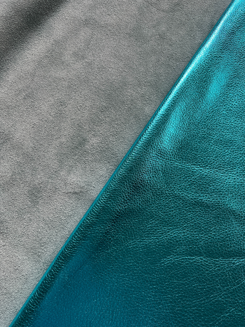 Turquoise Metallic Natural Grain Chrome-Tanned Cowhide – Metallic Foil Finish, 1.1–1.3 mm (3 oz), ~20 Sq Ft