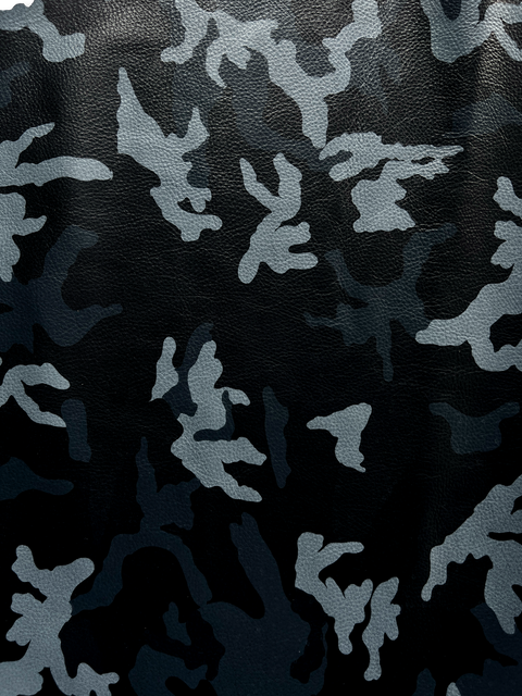 Navy Blue Camouflage Printed Natural Grain Cowhide