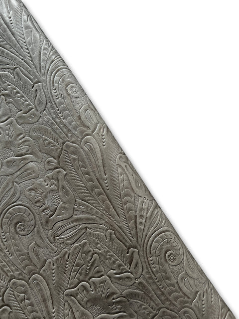 Ash Grey Large Floral Embossed Cowhide