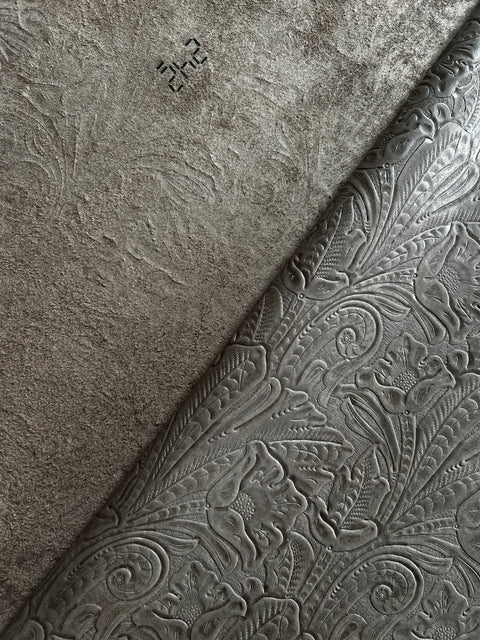 Ash Grey Large Floral Embossed Cowhide