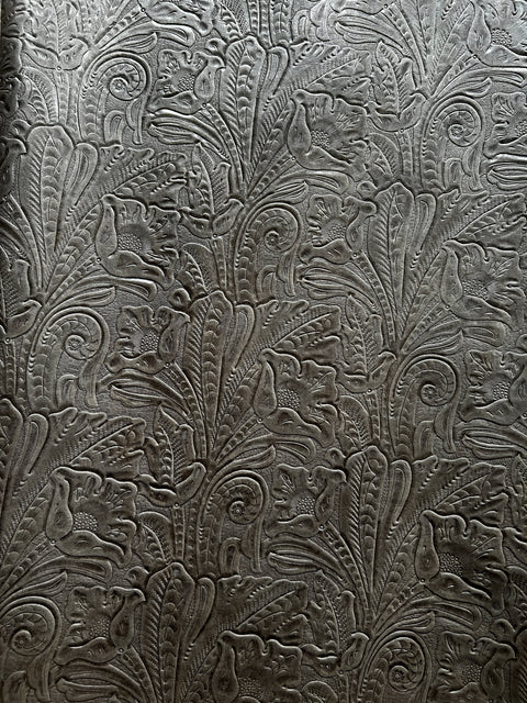Ash Grey Large Floral Embossed Cowhide