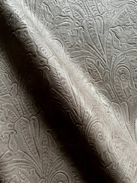 Ash Grey Large Floral Embossed Cowhide