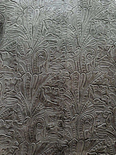 Ash Grey Large Floral Embossed Cowhide