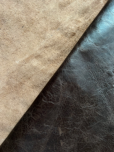 Chocolate Distressed Cow Leather Whole Hide - Automotive and Furniture Upholstery Leather