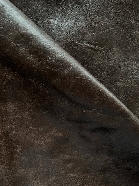 Chocolate Distressed Cow Leather Whole Hide - Automotive and Furniture Upholstery Leather