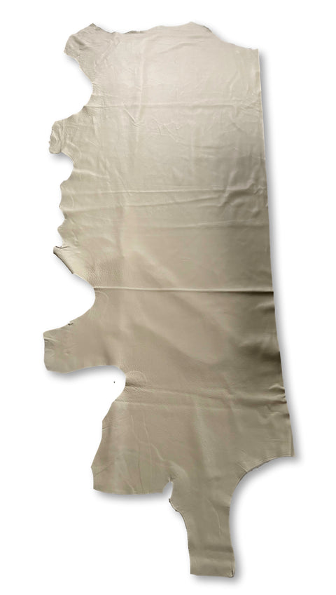 Cream White Natural Grain Chrome-Tanned Cowhide – Deer-Tanned Process, Full Aniline Finish, 1.1–1.3 mm (3 oz), ~20 Sq Ft