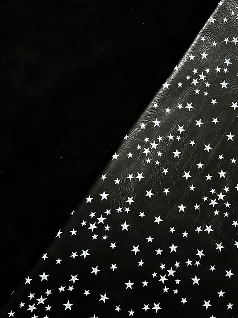 (Black) White Stars Printed Natural Grain Cowhide