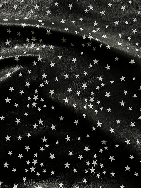 (Black) White Stars Printed Natural Grain Cowhide