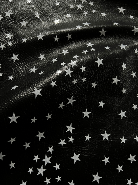 (Black) White Stars Printed Natural Grain Cowhide