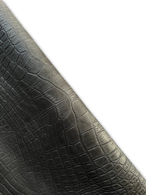 Charcoal Grey Large Alligator Embossed Cowhide