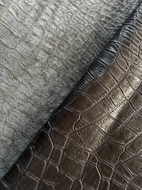 Charcoal Grey Large Alligator Embossed Cowhide