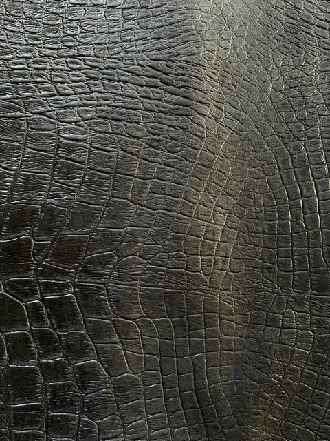 Charcoal Grey Large Alligator Embossed Cowhide