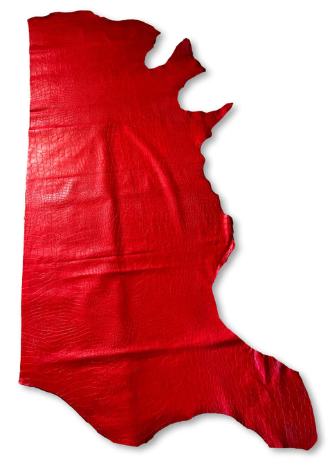 Red Large Alligator Embossed Cowhide