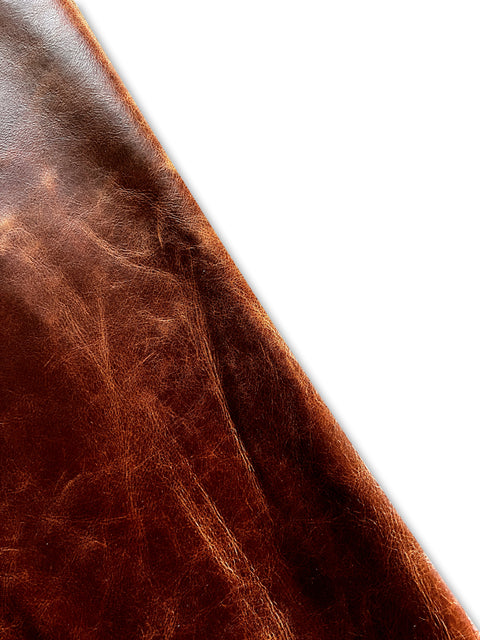 Terracotta Pull Up Cowhide – Semi Veg-Tanned, Top Grain, Wax/Oil Finish, 1.1–1.3 mm (3 oz), ~20 Sq Ft