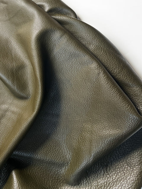 Olive Natural Grain Chrome-Tanned Cowhide – Deer-Tanned Process, Full Aniline Finish, 1.1–1.3 mm (3 oz), ~20 Sq Ft