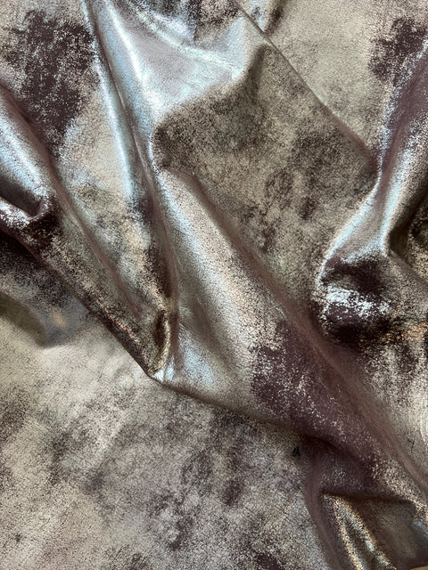 Dark Brown/Gold Distressed Metallic Nubuck Cowhide