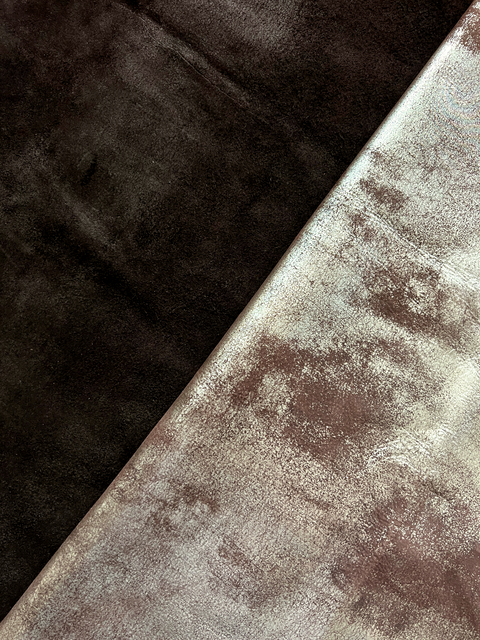 Dark Brown/Gold Distressed Metallic Nubuck Cowhide