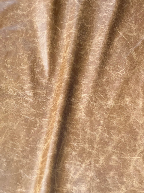 Tan Distressed Cow Leather Whole Hide - Automotive and Furniture Upholstery Leather