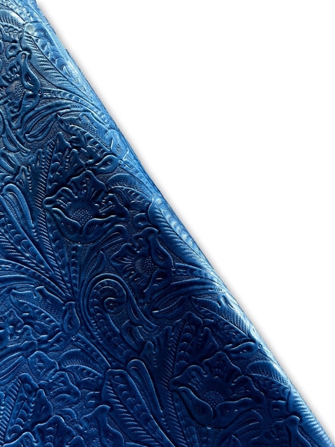 Royal Blue Large Floral Embossed Cowhide