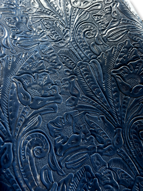 Royal Blue Large Floral Embossed Cowhide