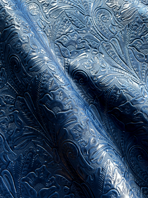 Royal Blue Large Floral Embossed Cowhide