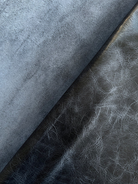 Navy Blue Distressed Cow Leather Whole Hide - Automotive and Furniture Upholstery Leather