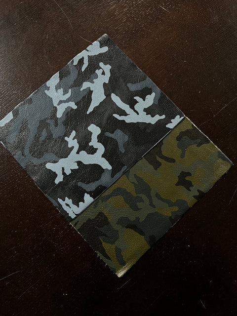 Army Green Camouflage Natural Grain Cowhide Leather: 8.5" x 11" Pre-Cut Pieces