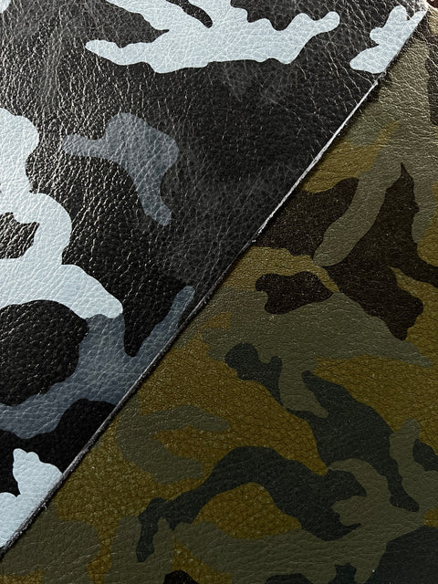 Army Green Camouflage Natural Grain Cowhide Leather: 8.5" x 11" Pre-Cut Pieces
