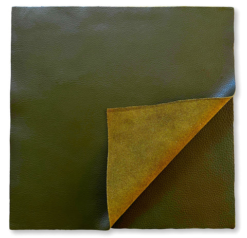 Olive Natural Grain Cowhide Leather: 12" x 12" Pre-Cut Pieces
