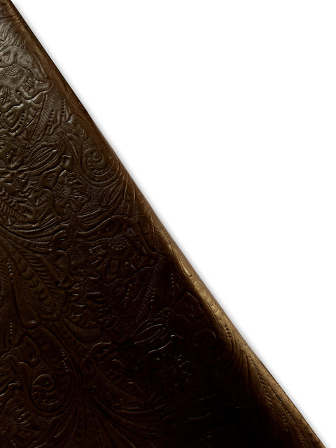 Chocolate Brown Large Floral Embossed Cowhide