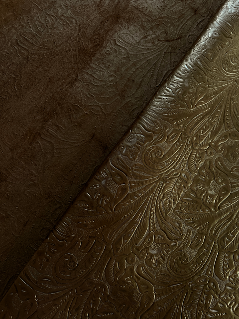 Chocolate Brown Large Floral Embossed Cowhide