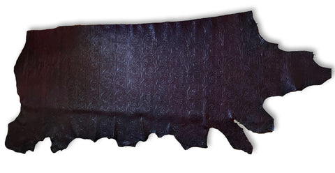 Burgundy Large Floral Embossed Cowhide