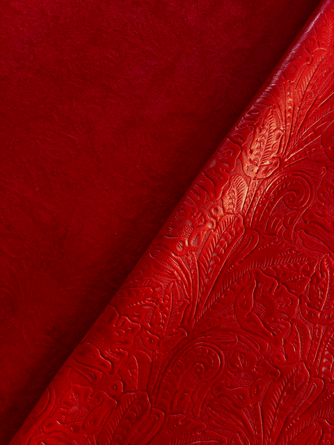 Red Large Floral Embossed Cowhide