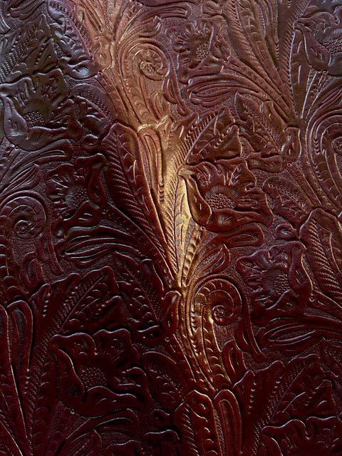 Burgundy Large Floral Embossed Cowhide