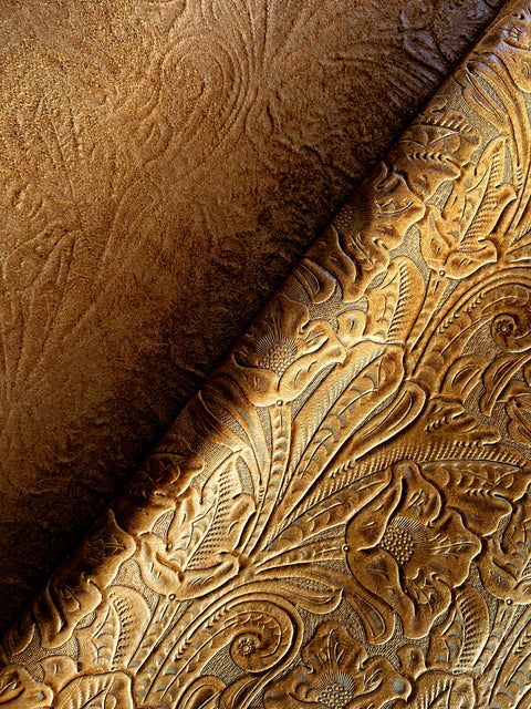 Cognac Brown Large Floral Embossed Cowhide