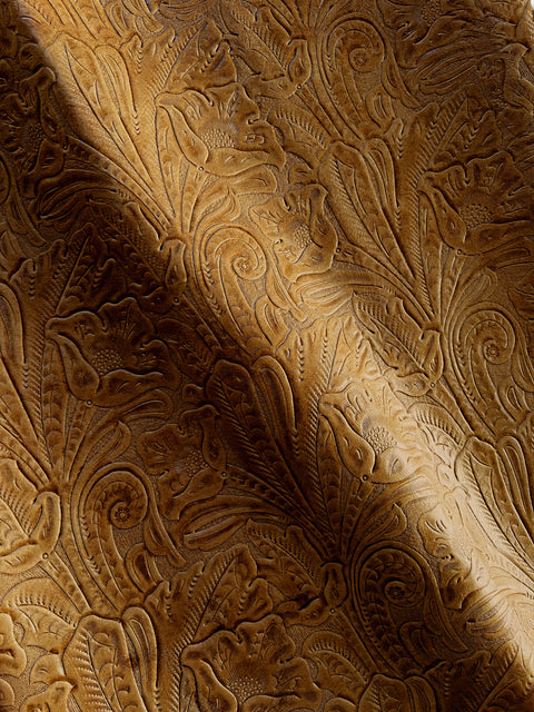 Cognac Brown Large Floral Embossed Cowhide