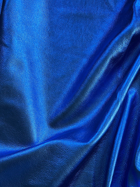 Royal Blue Metallic Natural Grain Chrome-Tanned Cowhide – Metallic Foil Finish, 1.1–1.3 mm (3 oz), ~20 Sq Ft