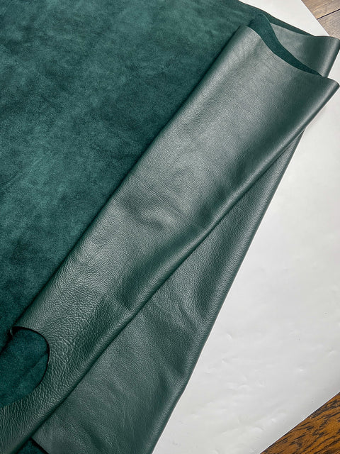 Pine Green Natural Grain Chrome-Tanned Cowhide – Deer-Tanned Process, Full Aniline Finish, 1.1–1.3 mm (3 oz), ~20 Sq Ft