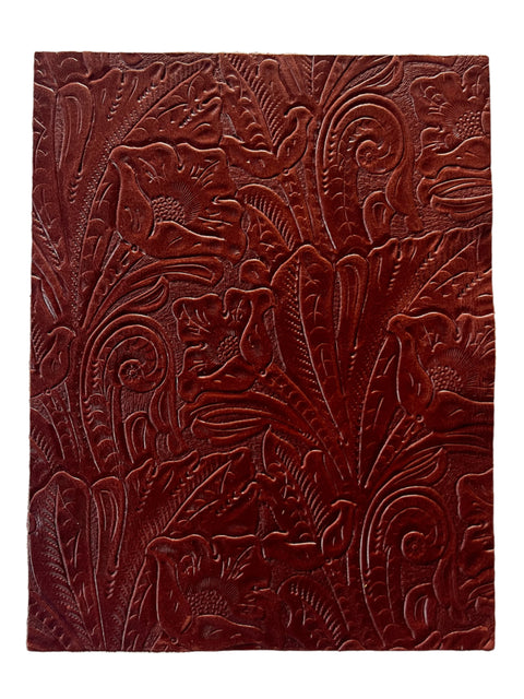 Brandy Large Floral Embossed Cowhide Leather: 8.5" x 11" Pre-Cut Pieces