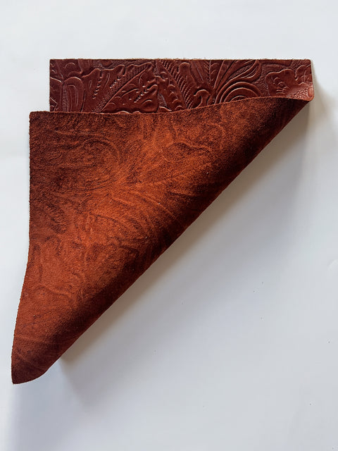 Brandy Large Floral Embossed Cowhide Leather: 8.5" x 11" Pre-Cut Pieces