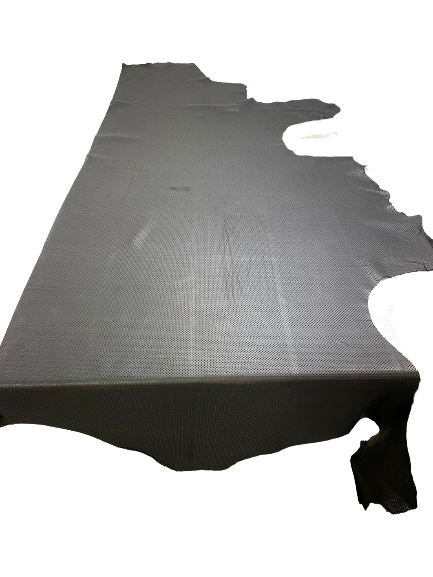 Black Perforated Natural Grain Chrome-Tanned Cowhide – Deer-Tanned Process, Full Aniline Finish, 1.1–1.3 mm (3 oz), ~20 Sq Ft