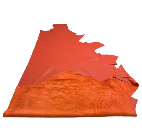 Orange Natural Grain Chrome-Tanned Cowhide – Deer-Tanned Process, Full Aniline Finish, 1.1–1.3 mm (3 oz), ~20 Sq Ft