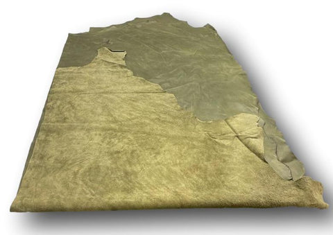 Olive Pull Up Cowhide – Semi Veg-Tanned, Top Grain, Wax/Oil Finish, 1.1–1.3 mm (3 oz), ~20 Sq Ft